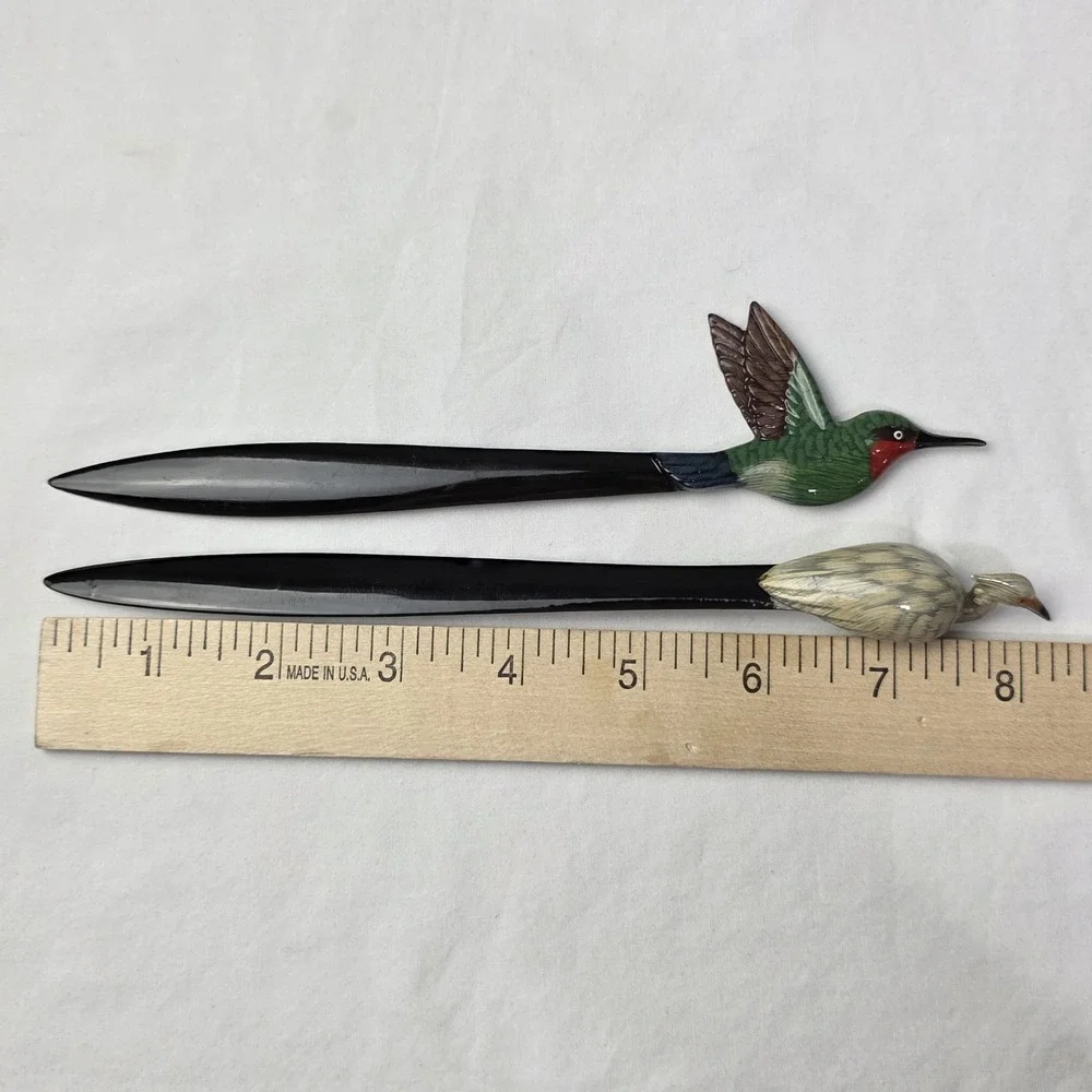 5 Animal Plastic Letter Openers 3 Frogs 1 Humming Bird 1 Crane